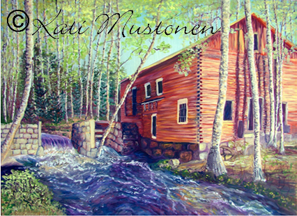 Tiusalan mylly, öljyvärimaalaus Keuruun tien varressa olevasta Tiusalan myllystä.